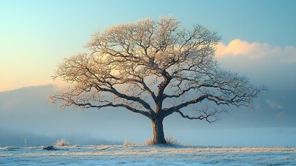 Winter Serenity: Leafless Tree with Detailed Branches Showcasing Nature's Stillness
