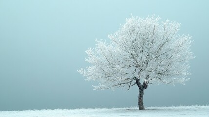 Serene Winter Scene Featuring a Leafless Tree and Its Intricate Branches