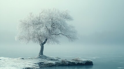 Serene Winter Scene Featuring a Leafless Tree and Its Intricate Branches