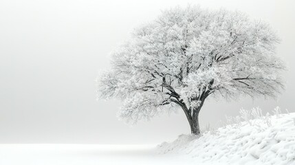 Serene Winter Scene Featuring a Leafless Tree and Its Intricate Branches