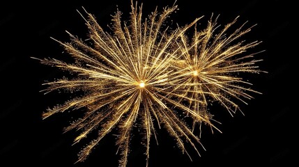stunning display of golden fireworks exploding in the night sky, intricate details and sharp focus, 
