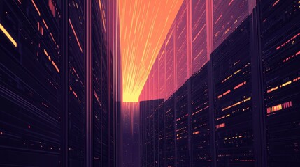 Poster - Abstract Data Center Illustration with Soft Lighting