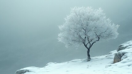 intricate branches of a leafless tree in a serene winter landscape