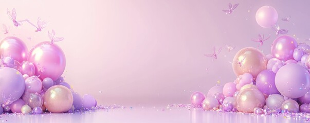 Poster - Soft pastel spheres and butterflies create a whimsical, dreamy atmosphere.