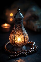 Aufkleber - A decorative lantern with intricate designs, illuminating a serene ambiance.