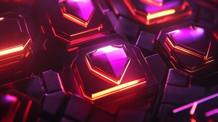 Poster - Cybersecurity Shield Icons under Intense Lighting