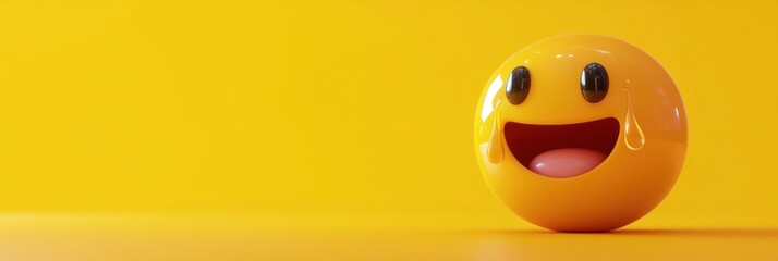 Aufkleber - A cheerful yellow emoji with a big smile and a droplet, set against a bright yellow background.