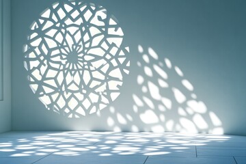 Aufkleber - A minimalist interior with intricate light patterns cast by a decorative window.
