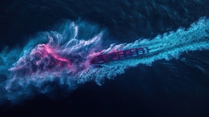 Aufkleber - A boat creates vibrant trails in water, blending colors of pink and blue in motion.