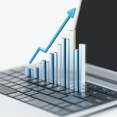 Poster - A laptop keyboard with a rising graph symbolizing growth and data analysis.