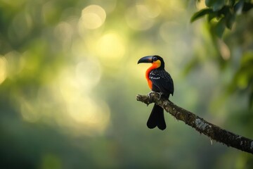 Poster - A vibrant bird perched on a branch, showcasing its colorful plumage against a blurred background.