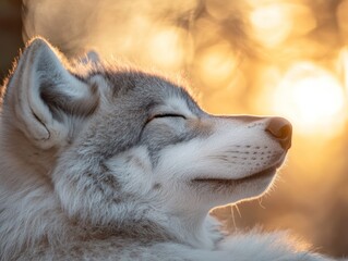 Aufkleber - A serene wolf enjoying the warm glow of sunset, embodying tranquility and nature's beauty.