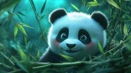 Aufkleber - A cute panda cub surrounded by bamboo, showcasing a playful and innocent expression.