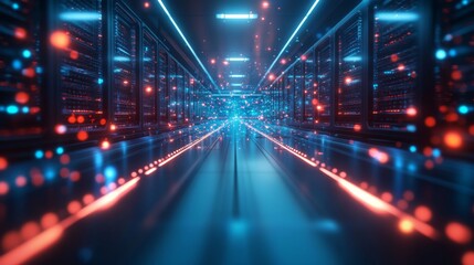 Poster - Futuristic Data Center with Server Rack Animations