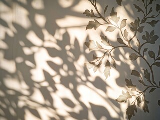 Poster - A delicate shadow pattern of leaves cast on a wall, creating a serene atmosphere.