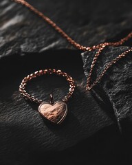 Poster - A close-up of a heart-shaped pendant necklace on dark stone, showcasing elegance and craftsmanship.