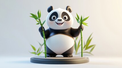 Poster - A cute cartoon panda holding bamboo, designed to be playful and engaging.