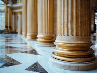 Aufkleber - Interior view showcasing ornate columns and patterned flooring in a grand architectural space.