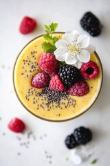 Poster - A vibrant smoothie bowl topped with berries, chia seeds, and a flower garnish.