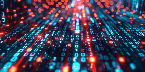 A digital binary code interwoven with a technology based background.