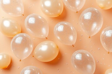 Leinwandbilder - A festive arrangement of transparent balloons on a soft peach background, ideal for celebrations.