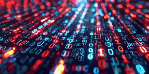 A digital binary code interwoven with a technology based background.