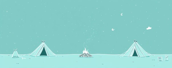 Poster - A serene campsite scene featuring tents and a campfire under a starry sky.