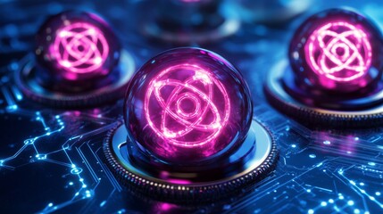 Poster - Radiant Atomic Symbols in Quantum Computing Background