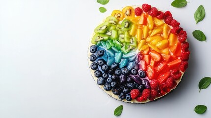 Poster - A colorful fruit tart featuring a rainbow arrangement of various fruits.