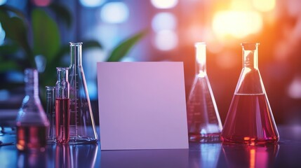 Aufkleber - Laboratory setup with glassware and a blank canvas for scientific experimentation.