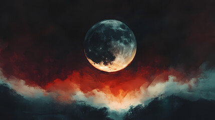 a full dark moon eclipse scary painting. wallpaper background. eclipser. illustration