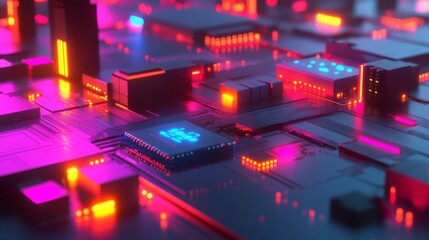 Poster - Vibrant Digital Circuits and Chip Designs Close-up