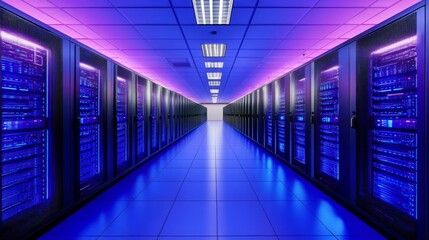 Poster - Vibrant Server Room with Cooling Racks and Soft Lighting