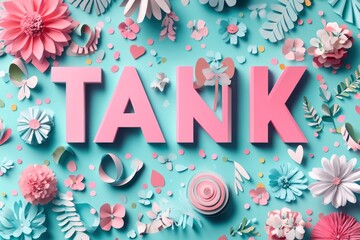 Poster - A vibrant arrangement of paper flowers and decorative elements surrounding the word 