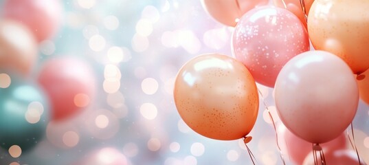 Poster - A cluster of colorful balloons against a soft, blurred background, creating a festive atmosphere.