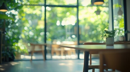 Poster - A serene café interior with plants and natural light creating a calming atmosphere.