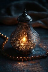 Aufkleber - A decorative lantern casting a warm glow, surrounded by beads, evoking a cozy atmosphere.