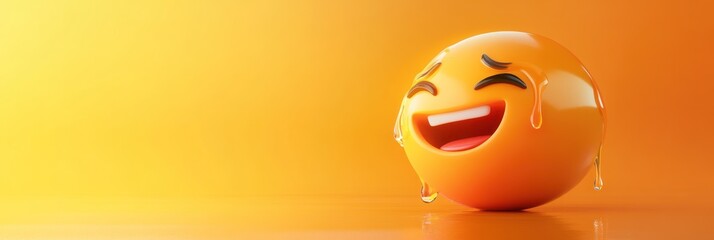 Aufkleber - A cheerful emoji with a big smile and tears of joy against an orange background.