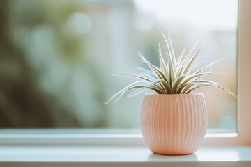 Poster - A small potted plant on a windowsill, capturing a serene and natural atmosphere.