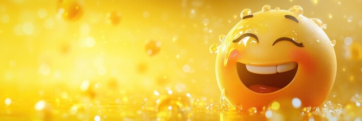 Poster - A cheerful emoji with a big smile, surrounded by a warm yellow background and sparkles.