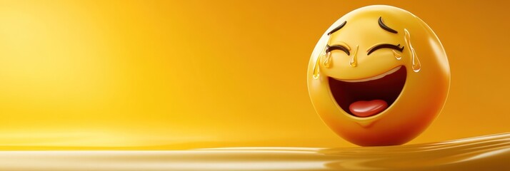 Aufkleber - A joyful emoji with a big smile against a bright yellow background.