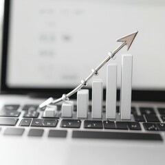 Poster - A 3D graph indicating growth on a laptop keyboard, symbolizing business progress.