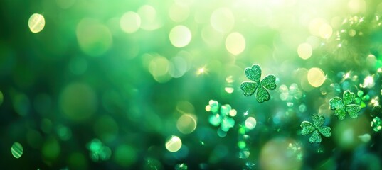 Poster - A vibrant green background featuring sparkling clovers, evoking a sense of nature and luck.