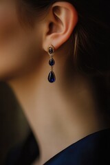 Aufkleber - A close-up of an elegant earring worn by a woman, showcasing its intricate design and color.