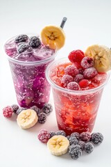 Poster - Two colorful drinks with fruits, served in clear cups, ideal for refreshments.