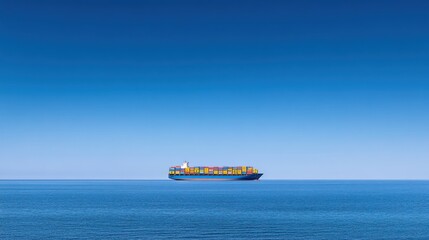 Poster - A large cargo ship floats serenely on calm waters under a clear blue sky.