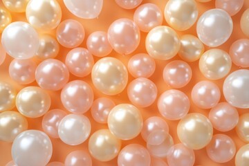 Poster - A colorful arrangement of shiny balloons on a soft peach background.