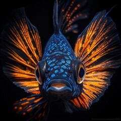 Aufkleber - A vibrant close-up of a colorful fish with striking fins and patterns against a dark background.