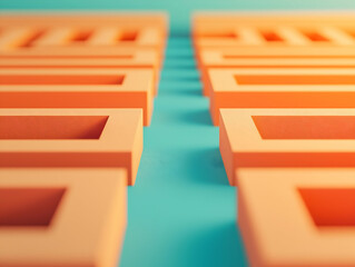Aufkleber - A visually striking arrangement of orange geometric shapes against a turquoise background, creating a modern and abstract composition.