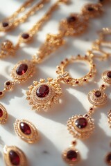 Poster - A collection of ornate gold jewelry featuring red gemstones, showcasing intricate designs.